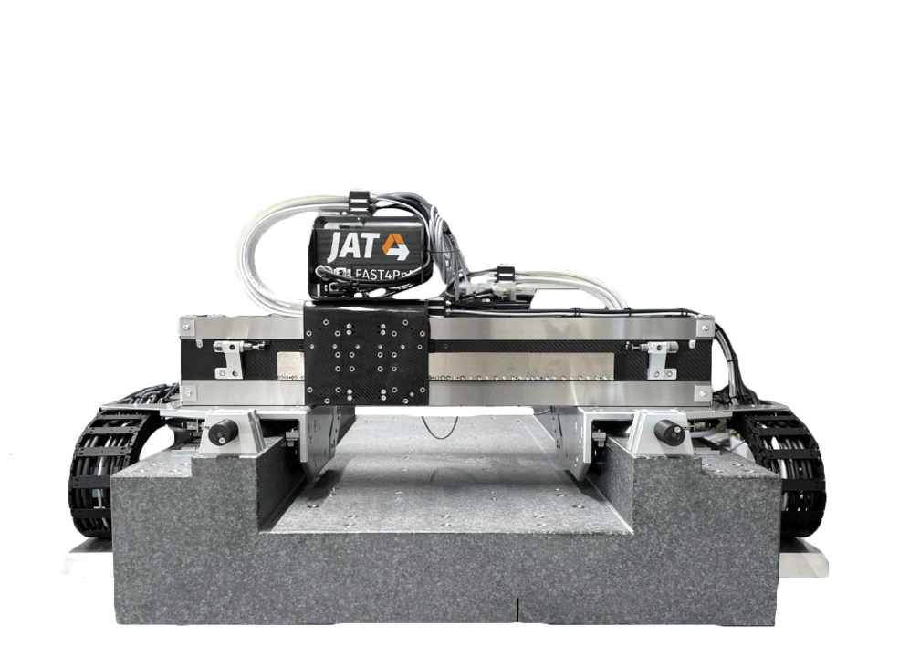 Carbon-fibre gantry system mounted on granite base, equipped with JAT FAST4 positioning unit